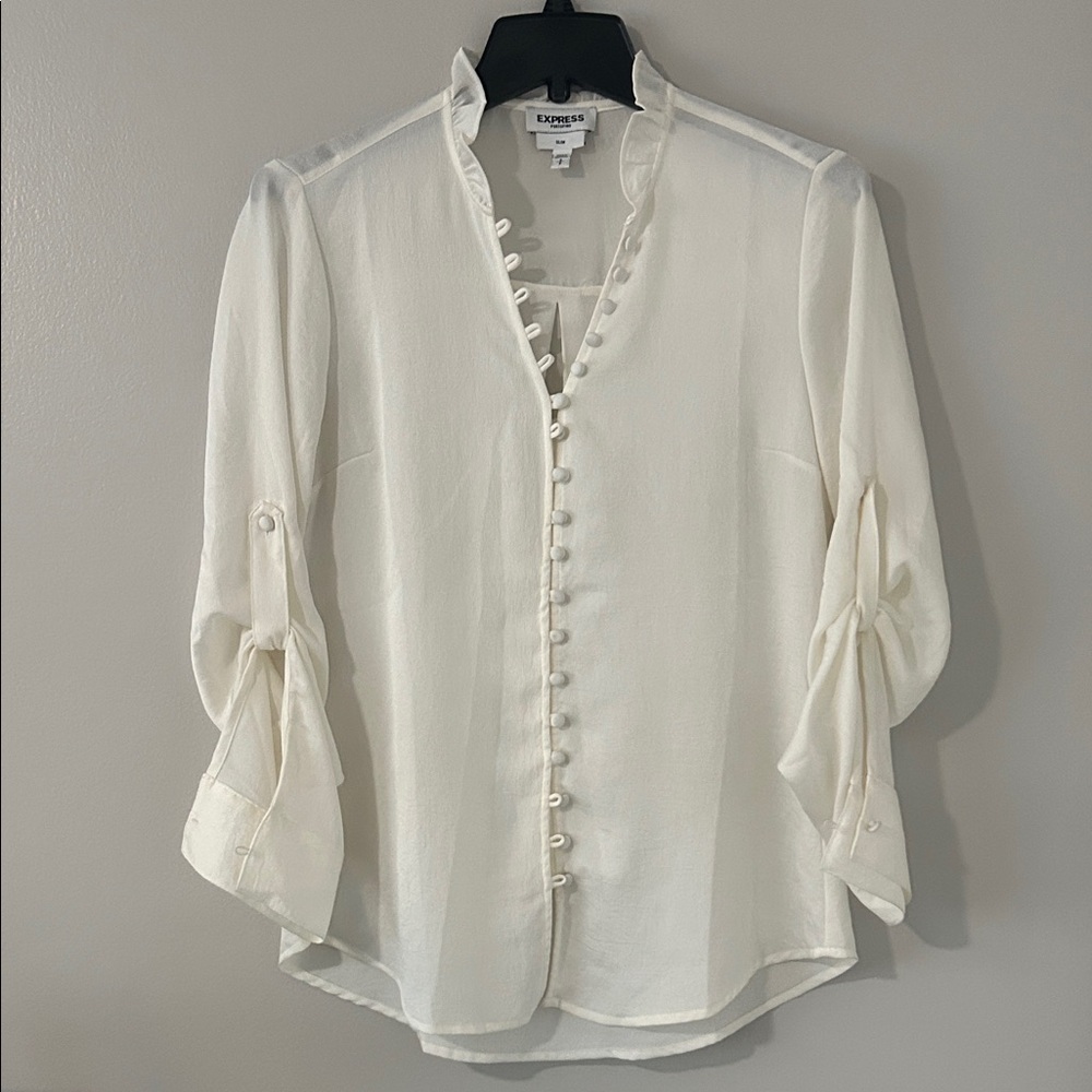 Elegant Express White Button-Down Blouse
